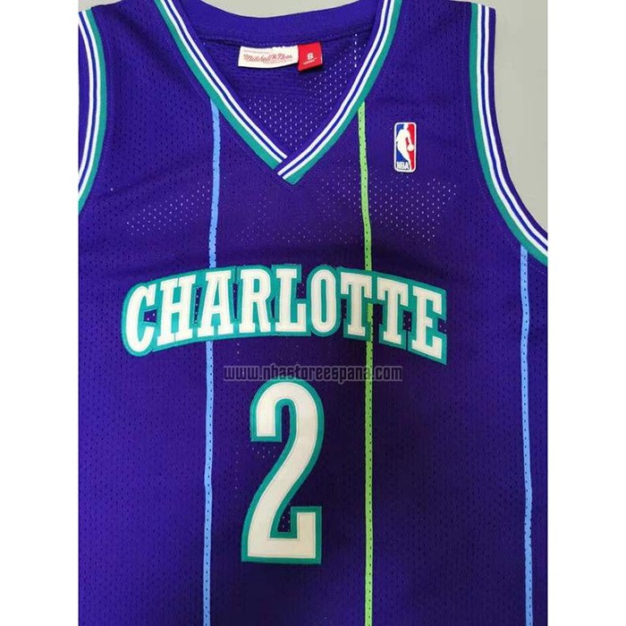 Camiseta Charlotte Hornets Larry Johnson NO 2 Mitchell & Ness 1994-95 Violeta
